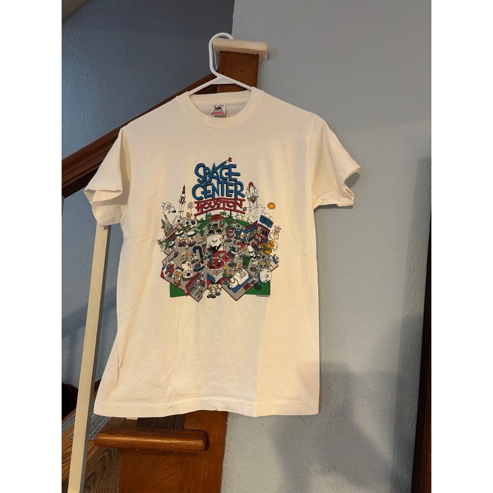 Houston TX Space Center Vtg shirt M 1995 Single Stitch Rocket NASA USA Cartoon